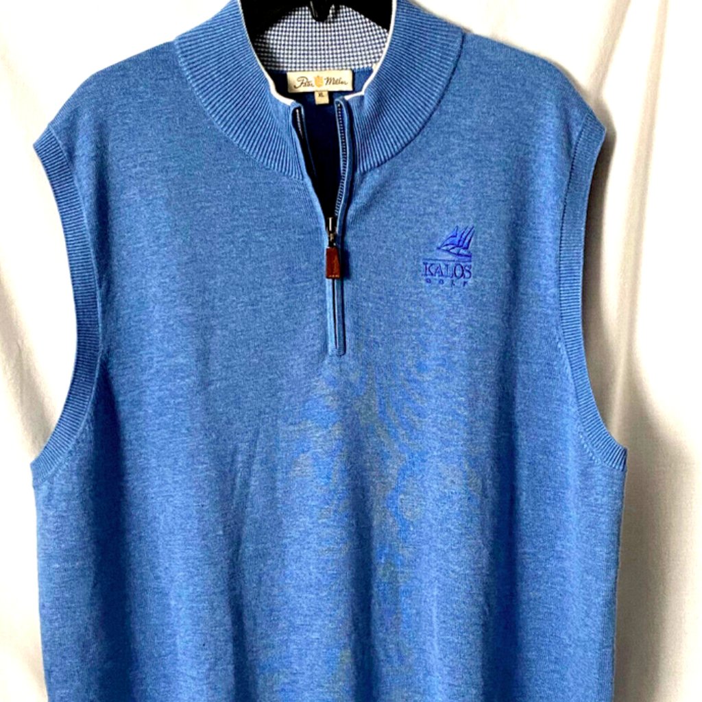Peter Millar 1/4 Zip Mens Pullover Sweater Vest Shirt Kalos Golf Blue Size Xl